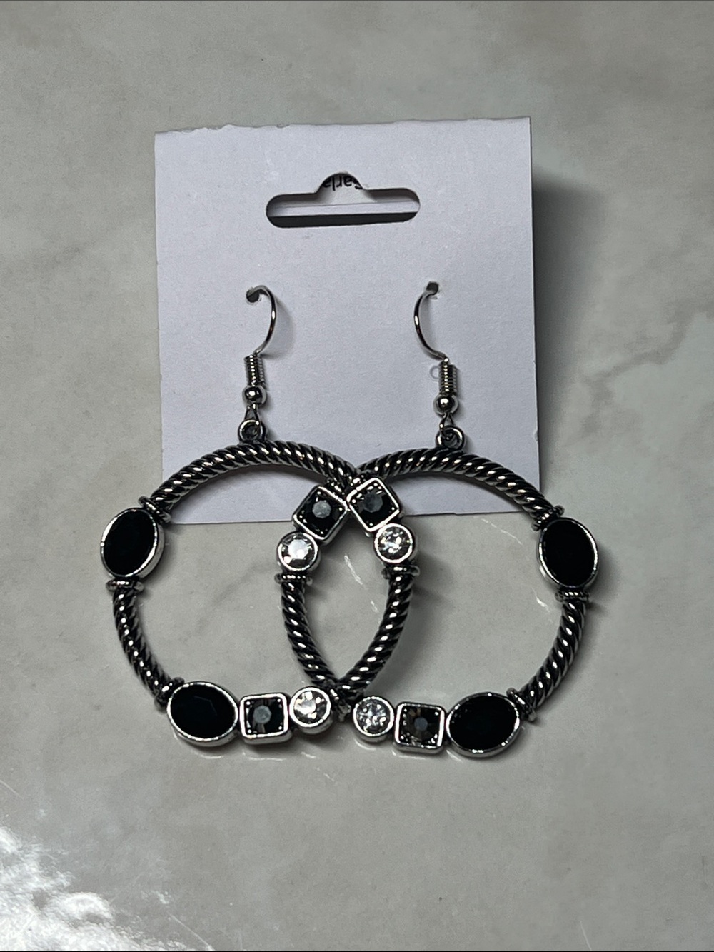Paparazzi Silver-Tone Black Stone Hoop Earrings